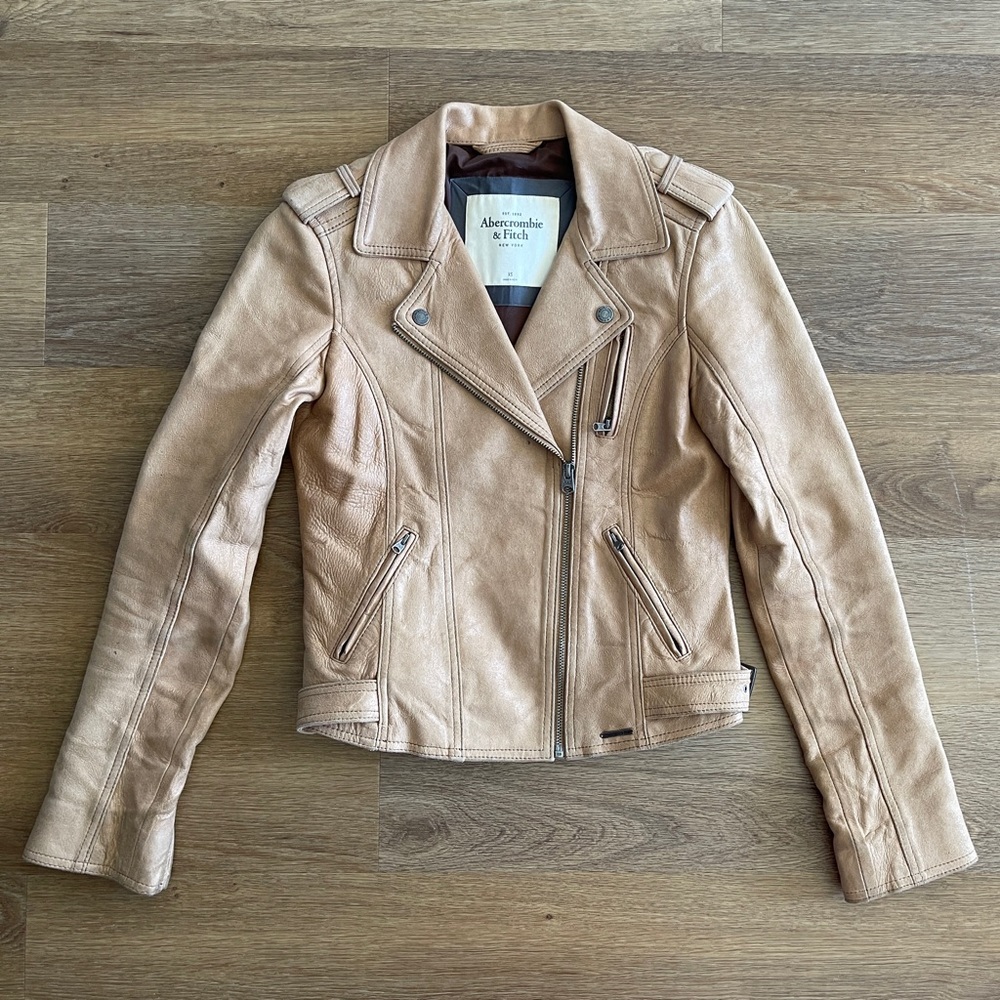 Abercrombie & Fitch Genuine Leather Tan Motorcycle Moto Jacket Size XS